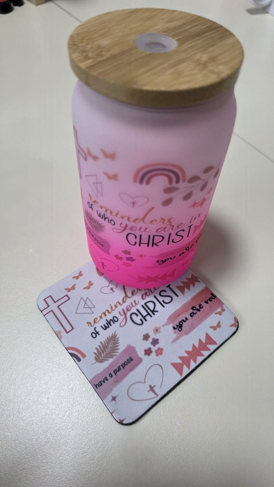 Pink Jesus 16oz Frosted Glass Can